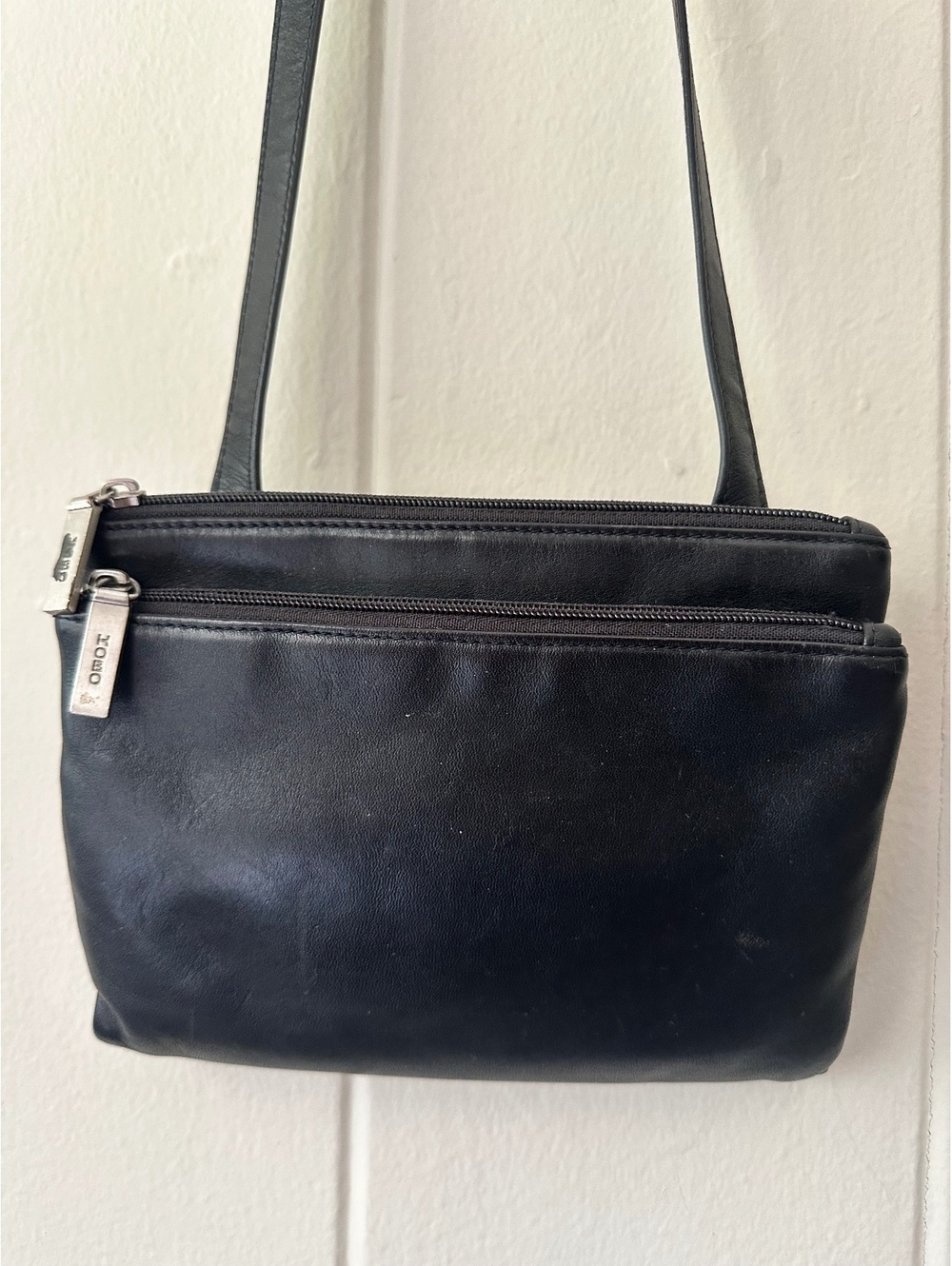 Vintage Hobo International Black Leather Crossbody Organizer Bag Y2K Double Zip